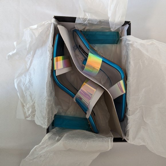 Nine West Zabbi Slide Sandals - Blue Iridescent - Picture 6 of 7